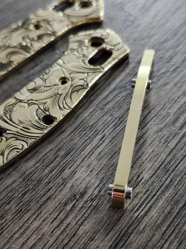 Leaf Scroll – Benchmade 945 MINI Osborne – Relief Engraved Brass Scales AND backspacer – EDC Gear *Scales and backspacer Only*