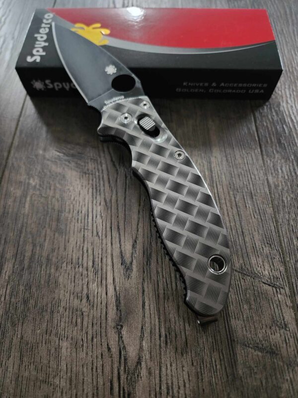 Basketweave - Spyderco Manix 2 - Deep Laser Engraved - Titanium Knife Scales - Flytanium Gear *Knife Install Optional*