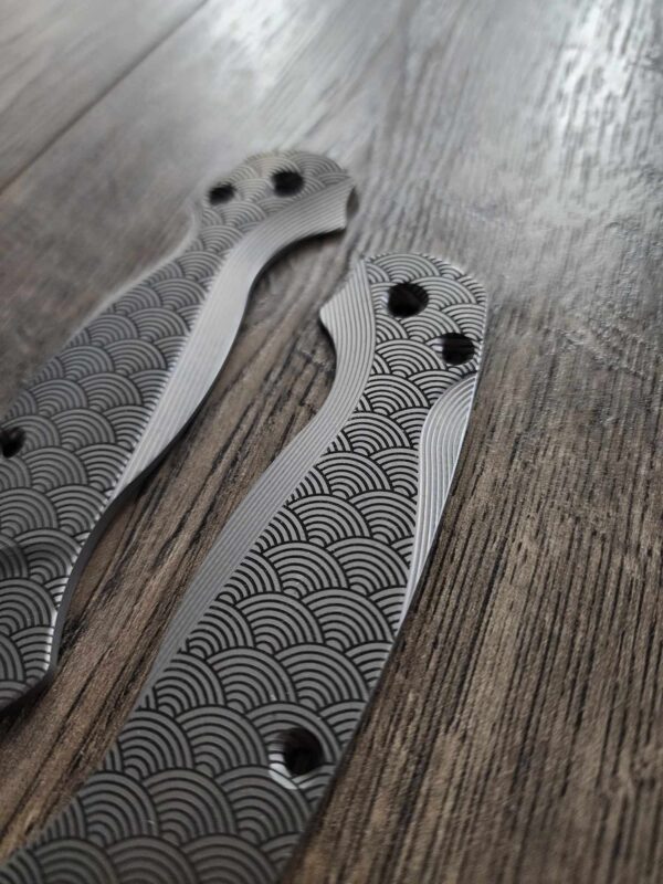 PM2 Lotus with Seigaiha Waves Engraved - titanium Bead Blasted - Flytanium Gear - EDC Gear