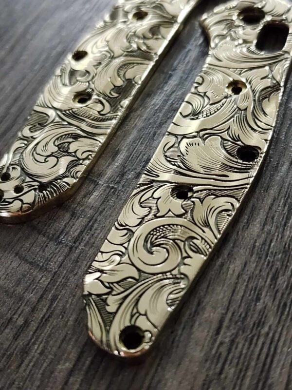 Leaf Scroll – Benchmade 945 MINI Osborne – Relief Engraved Brass Scales AND backspacer – EDC Gear *Scales and backspacer Only*