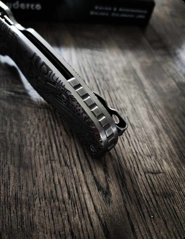 Spyderco Shaman - Shaman Art - Relief Laser Engraved - Titanium scales - Complete Knife - LynchNW Clip - Phosphor Washers - TI Backspacer