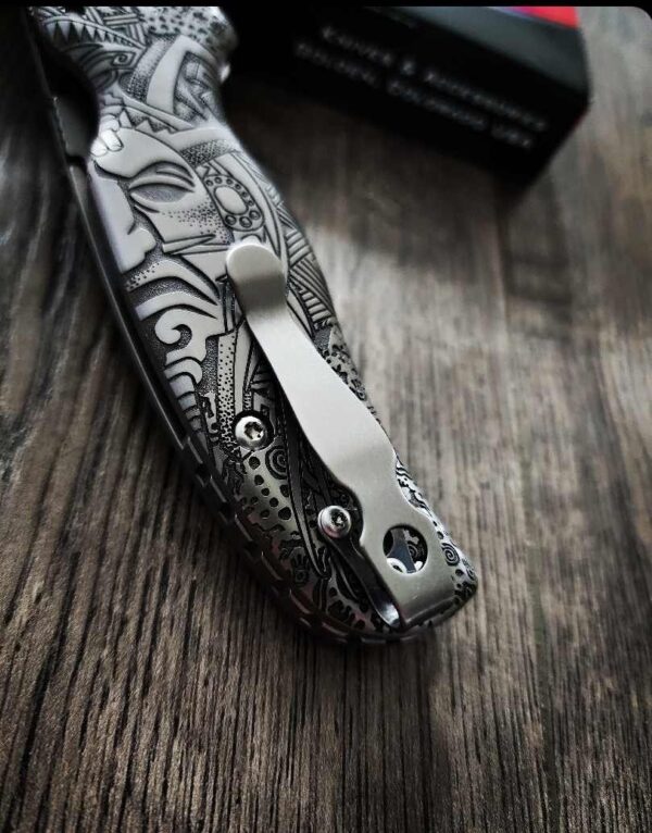 Spyderco Shaman - Shaman Art - Relief Laser Engraved - Titanium scales - Complete Knife - LynchNW Clip - Phosphor Washers - TI Backspacer