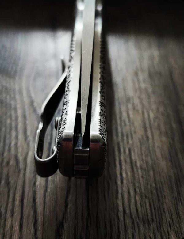 Spyderco Shaman - Shaman Art - Relief Laser Engraved - Titanium scales - Complete Knife - LynchNW Clip - Phosphor Washers - TI Backspacer