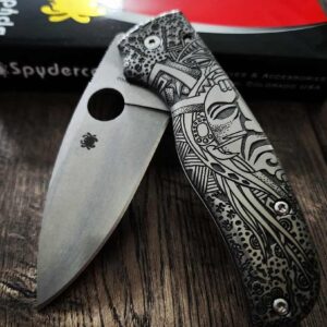 Spyderco Shaman - Shaman Art - Relief Laser Engraved - Titanium scales - Complete Knife - LynchNW Clip - Phosphor Washers - TI Backspacer