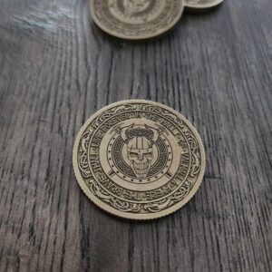 Valhalla - Viking Skull - Norse - Deep Laser Engraved Brass Coin - Sandwashed