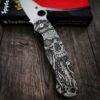 Spyderco Para Military 2 - Titanium Engraved Scales with Davy Jones Design - Relief Engraved - PM2 Complete Knife - Engraved Deep Carry Clip