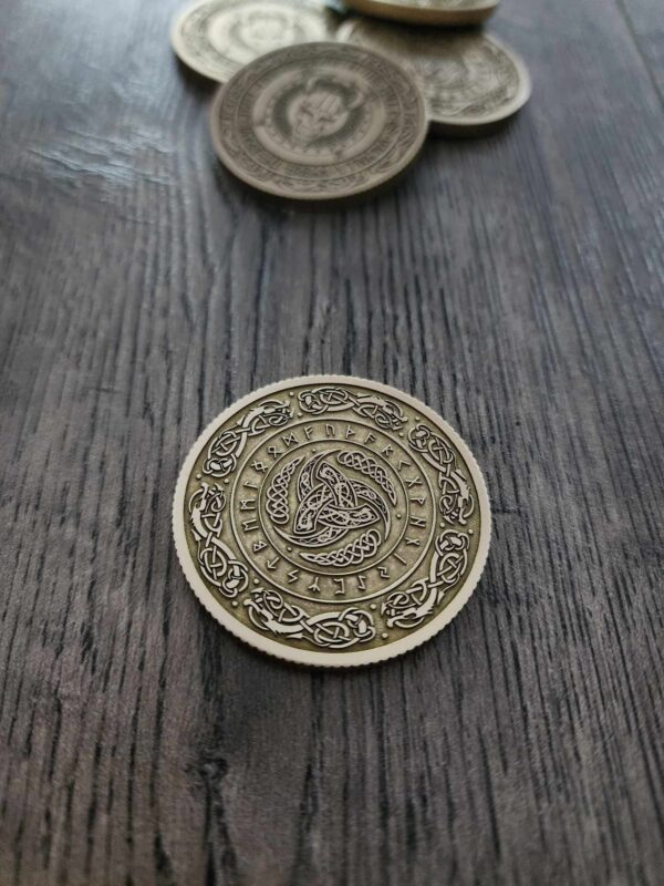 Valhalla - Viking Skull - Norse - Deep Laser Engraved Brass Coin - Sandwashed