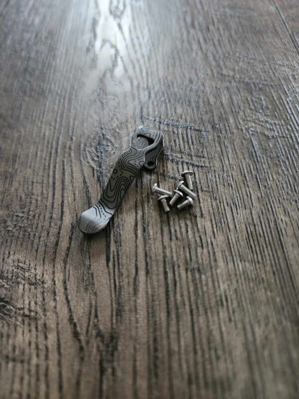 Benchmade STUBBY Deep Carry Pocket Clip with Engraved topo pattern! Sandwashed titanium - extra screws - MADE In USA!