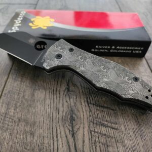 The Great Waves - Japanese waves Spyderco Yojimbo 2 - Deep Laser Engraved - Stonewash Titanium Scales - EDC Gear *Knife Install Optional*