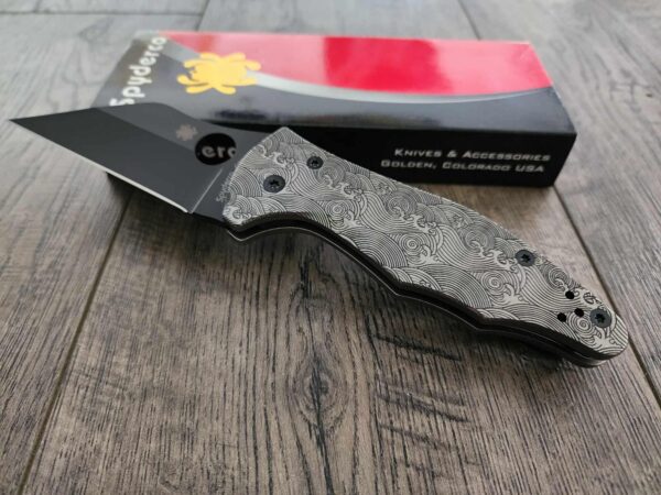 The Great Waves - Japanese waves Spyderco Yojimbo 2 - Deep Laser Engraved - Stonewash Titanium Scales - EDC Gear *Knife Install Optional*