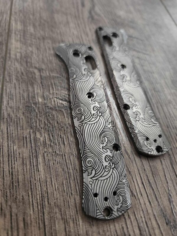 The Great Waves - Benchmade Bugout - Laser Engraved - Titanium Knife Scales - EDC Gear * Scales/handles Only* KNIFE NOT Included