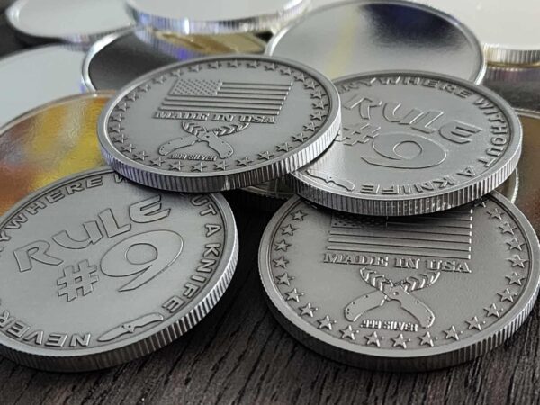 Silver .999 Coin - Rule #9 - Never Go Anywhere without A Knife - EDC Coin - Fine Silver - Laser Engraved - Limited RUN of 20 only!