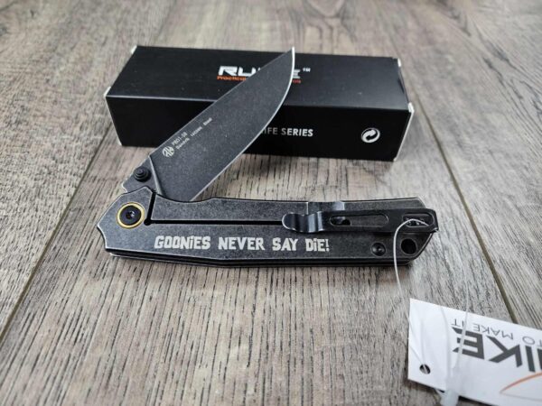 Goonies Map - Goonies Never Say Die!  - Ruike P801 Black - Fiber Laser Engraved - EDC Gear - Complete Knife