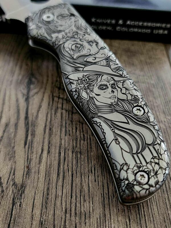 Spyderco Shaman - Day Of The Dead - Relief Laser Engraved - Titanium scales - Complete Knife - LynchNW Clip - Phosphor Washers