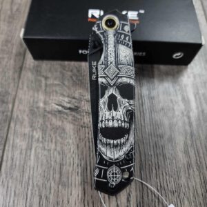 Until Valhalla - Viking Skull - Ruike P801 Black - Fiber Laser Engraved - EDC Gear - Complete Knife