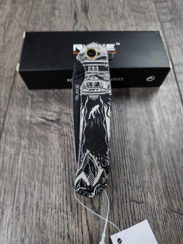 Alien Abduction - Not Alone - Ruike P801 Black - Fiber Laser Engraved - EDC Gear - Complete Knife