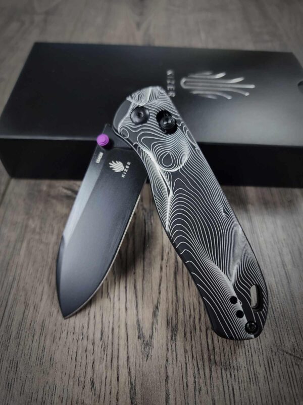 Topo "Curves"  Fiber Laser Engraved - Kizer Drop Bear - EDC - COMPLETE KNIFE!