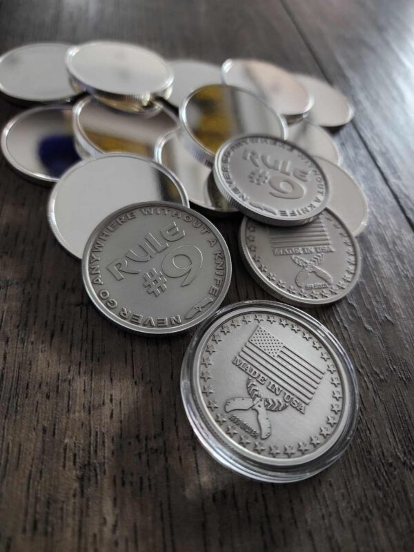 Silver .999 Coin - Rule #9 - Never Go Anywhere without A Knife - EDC Coin - Fine Silver - Laser Engraved - Limited RUN of 20 only!