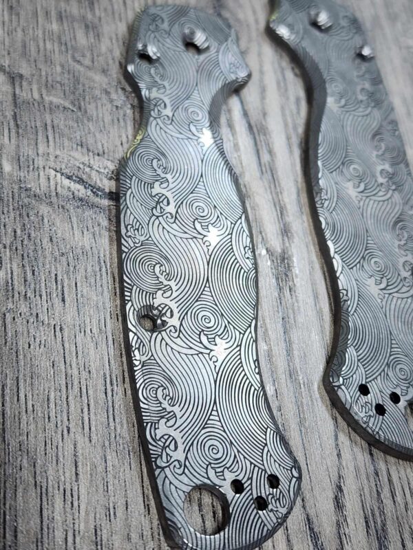 il_fullxfull.6359402537_jxxz.jpg Great Waves - Spyderco PM2 TI - Fiber Laser Deep Engraved - PM2 Titanium Knife Scales Flytanium Gear - Knife & Hardware Optional