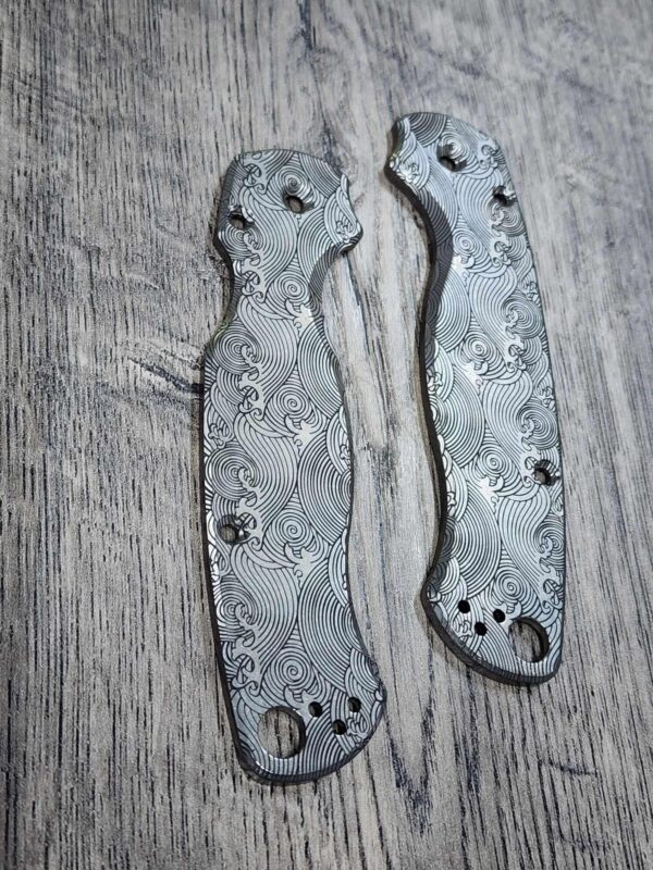 il_fullxfull.6359403191_mg0k.jpg Great Waves - Spyderco PM2 TI - Fiber Laser Deep Engraved - PM2 Titanium Knife Scales Flytanium Gear - Knife & Hardware Optional