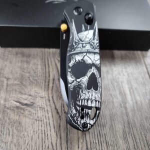 King of Death!    Fiber Laser Engraved - Kizer Drop Bear - EDC - COMPLETE KNIFE! With Gold Thumbstud!