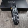 Viking Death Skull!   Fiber Laser Engraved - Kizer Drop Bear - EDC - COMPLETE KNIFE! With Gold Thumbstud!