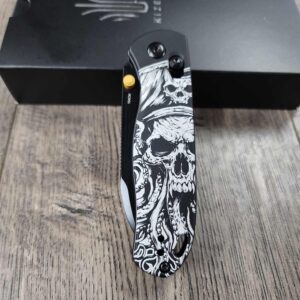 Davy Jones!   Fiber Laser Engraved - Kizer Drop Bear - EDC - COMPLETE KNIFE! With Gold Thumbstud!