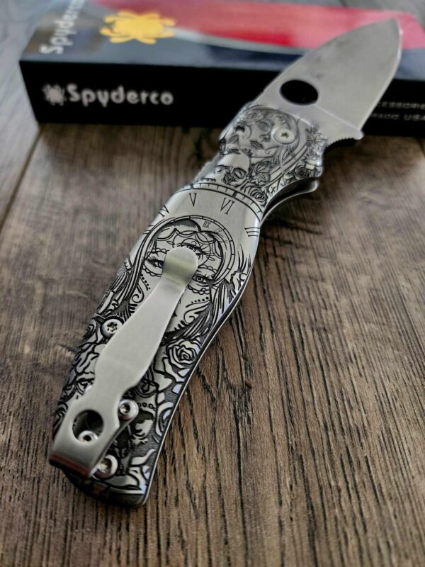 Spyderco Shaman - Day Of The Dead - Relief Laser Engraved - Titanium scales - Complete Knife - LynchNW Clip - Phosphor Washers