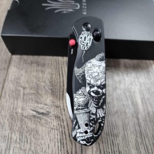 Pennywise! IT -  Fiber Laser Engraved - Kizer Drop Bear - edc - COMPLETE KNIFE! With Red Thumbstud!