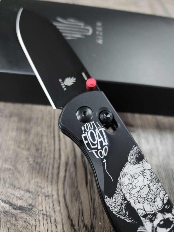 Pennywise! IT -  Fiber Laser Engraved - Kizer Drop Bear - edc - COMPLETE KNIFE! With Red Thumbstud!