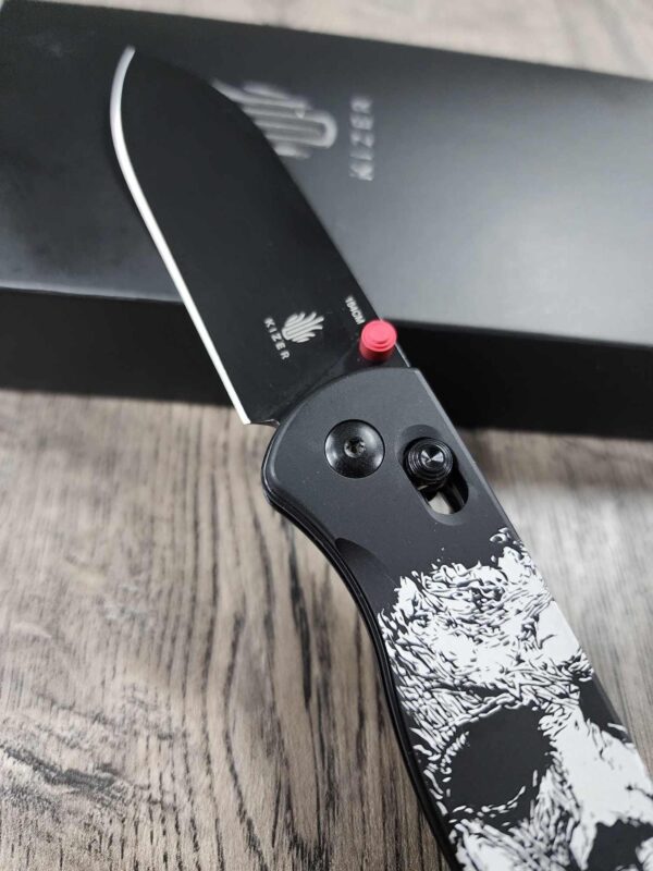 Michael Myers  -  Fiber Laser Engraved - Kizer Drop Bear - edc - COMPLETE KNIFE! With Red Thumbstud!