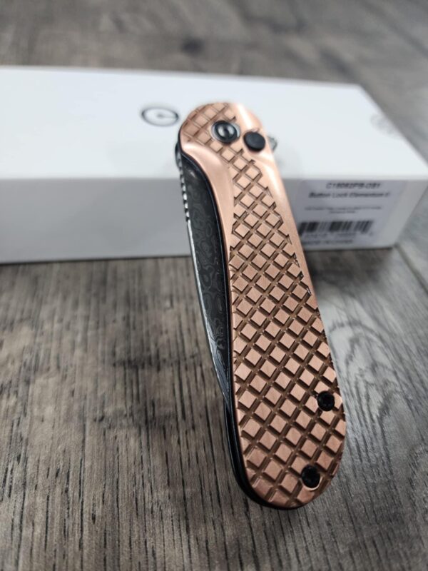 Civivi Elementum 2 Button Lock - Frag Pattern Relief Engraved Copper Scales - Damascus Blade - Optional Knife Install - EDC Gear