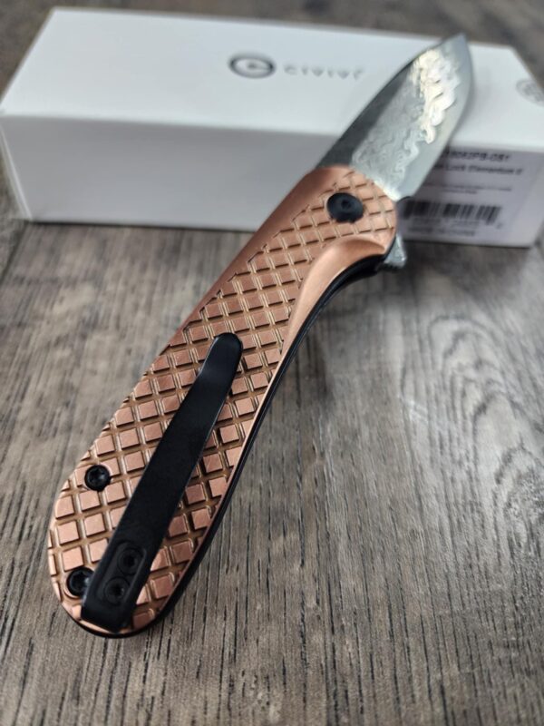Civivi Elementum 2 Button Lock - Frag Pattern Relief Engraved Copper Scales - Damascus Blade - Optional Knife Install - EDC Gear