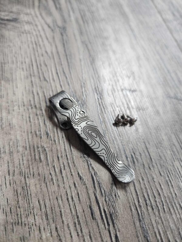 il_fullxfull.6479006925_913r-1.jpg Spyderco Native 5 Clip - Topographic - Laser Engraved Titanium - Deep Carry Pocket Knife Clip - Blacksmith, Satin or Stonewash - MADE In USA