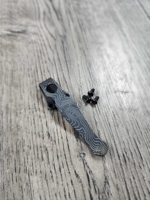 il_fullxfull.6479007607_jwb4-1.jpg Spyderco Native 5 Clip - Topographic - Laser Engraved Titanium - Deep Carry Pocket Knife Clip - Blacksmith, Satin or Stonewash - MADE In USA