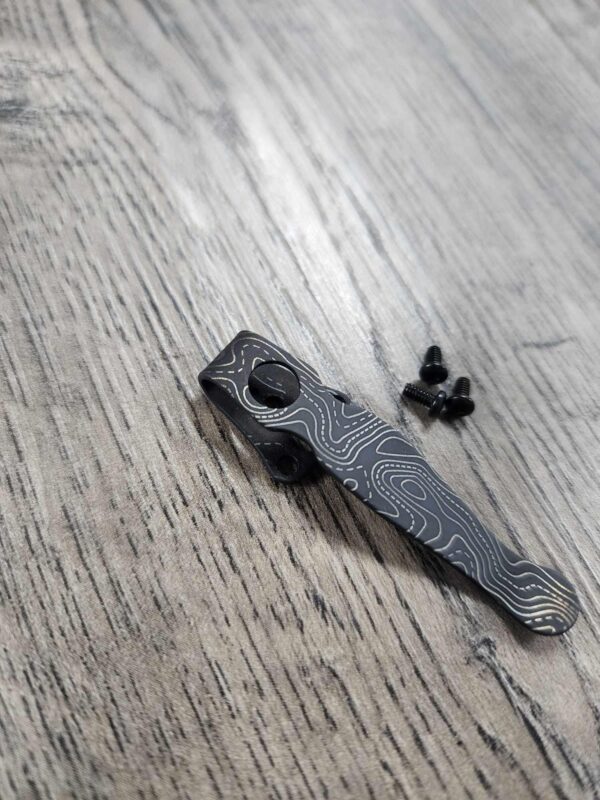 il_fullxfull.6479007685_o86v-1.jpg Spyderco Native 5 Clip - Topographic - Laser Engraved Titanium - Deep Carry Pocket Knife Clip - Blacksmith, Satin or Stonewash - MADE In USA