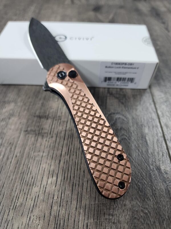 Civivi Elementum 2 Button Lock - Frag Pattern Relief Engraved Copper Scales - Damascus Blade - Optional Knife Install - EDC Gear
