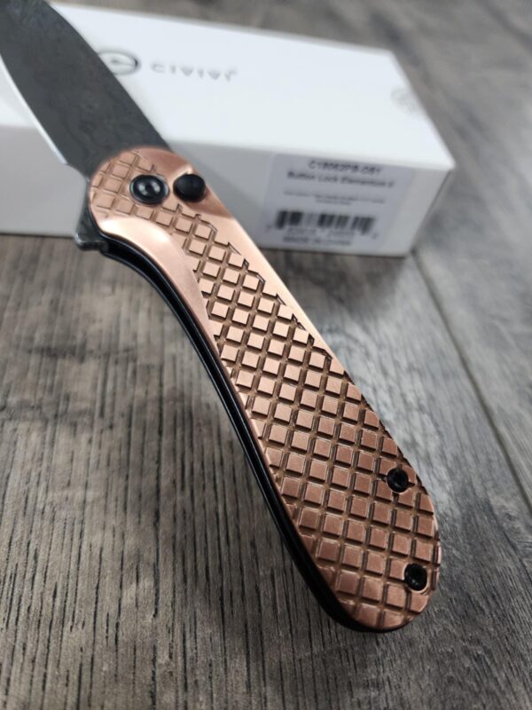 Civivi Elementum 2 Button Lock - Frag Pattern Relief Engraved Copper Scales - Damascus Blade - Optional Knife Install - EDC Gear