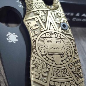 il_fullxfull.6490874274_hkro.jpg Spyderco Manix 2 - Brass Relief Engraved Aztec Calendar Scales - Knife Install Optional - EDC Scales - Spyderco - Deep Engraved