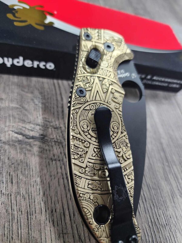 Spyderco Manix 2 - Brass Relief Engraved Aztec Calendar Scales - Knife Install Optional - EDC Scales - Spyderco - Deep Engraved