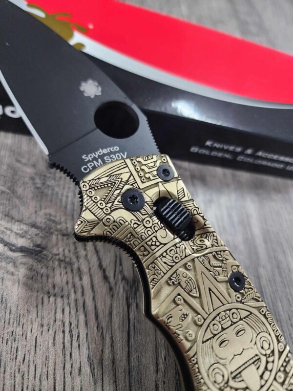 Spyderco Manix 2 - Brass Relief Engraved Aztec Calendar Scales - Knife Install Optional - EDC Scales - Spyderco - Deep Engraved