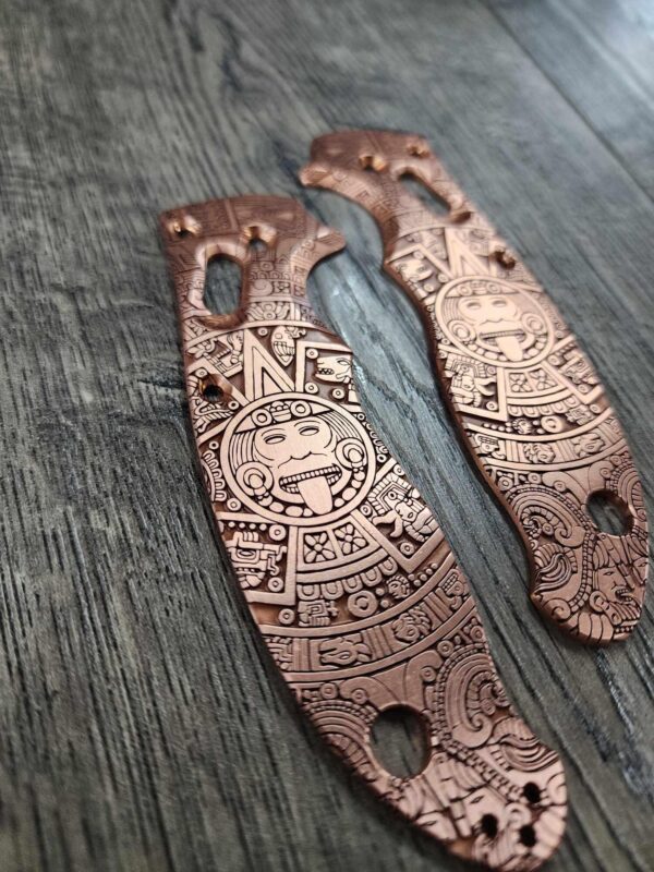 Manix 2 Deep Engraved Copper Scales - EDC - Relief Engraved Aztec Calendar Design - Copper Scales