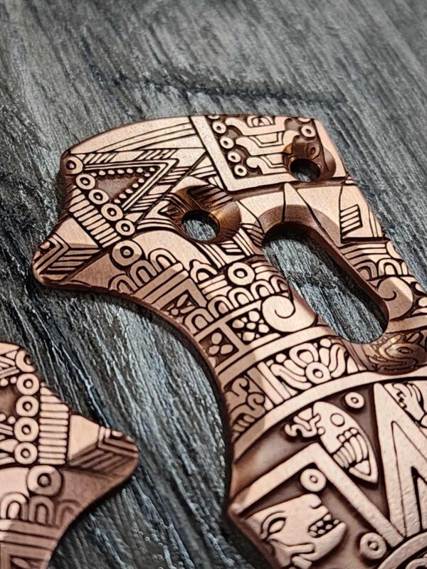 Manix 2 Deep Engraved Copper Scales - EDC - Relief Engraved Aztec Calendar Design - Copper Scales