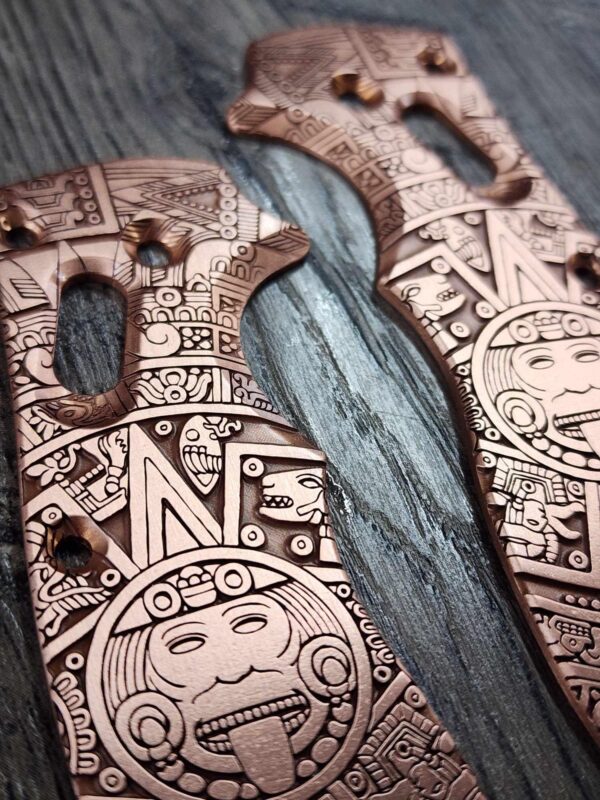 Manix 2 Deep Engraved Copper Scales - EDC - Relief Engraved Aztec Calendar Design - Copper Scales