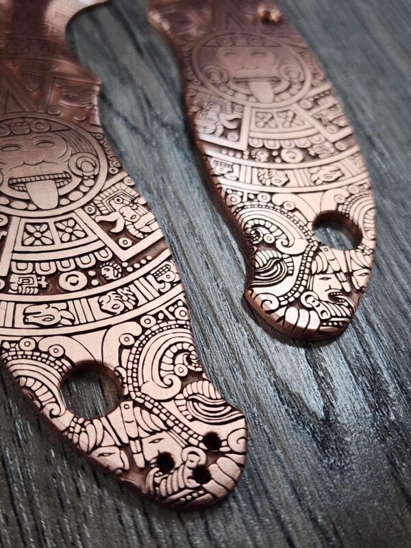 Manix 2 Deep Engraved Copper Scales - EDC - Relief Engraved Aztec Calendar Design - Copper Scales