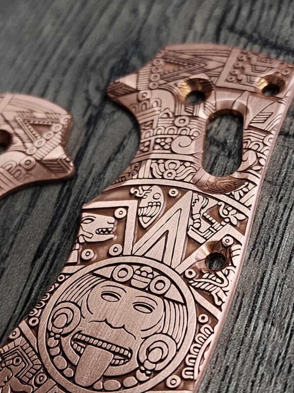 Manix 2 Deep Engraved Copper Scales - EDC - Relief Engraved Aztec Calendar Design - Copper Scales