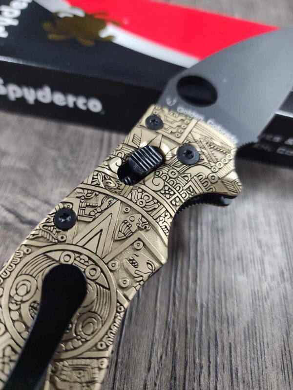 Spyderco Manix 2 - Brass Relief Engraved Aztec Calendar Scales - Knife Install Optional - EDC Scales - Spyderco - Deep Engraved