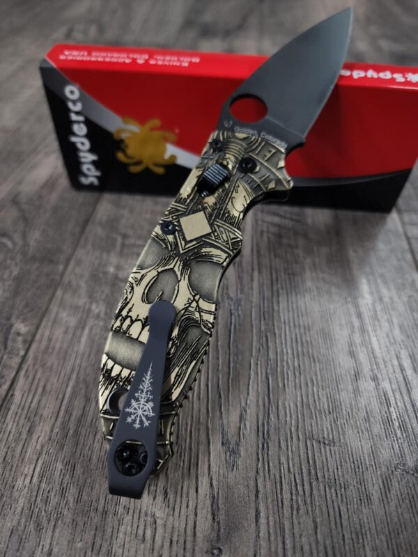 Spyderco Manix 2 - Brass Relief Engraved Until Valhalla Viking Skull Scales - Aged - Knife Install Optional w/Deep Carry Clip - EDC Gear