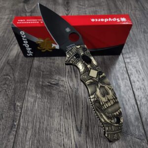 Spyderco Manix 2 - Brass Relief Engraved Until Valhalla Viking Skull Scales - Aged - Knife Install Optional w/Deep Carry Clip - EDC Gear