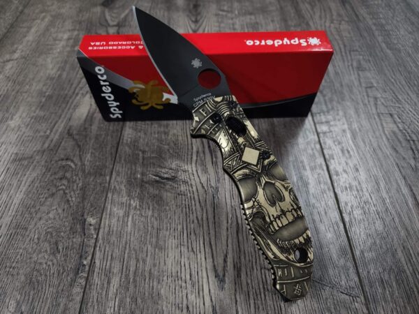 Spyderco Manix 2 - Brass Relief Engraved Until Valhalla Viking Skull Scales - Aged - Knife Install Optional w/Deep Carry Clip - EDC Gear